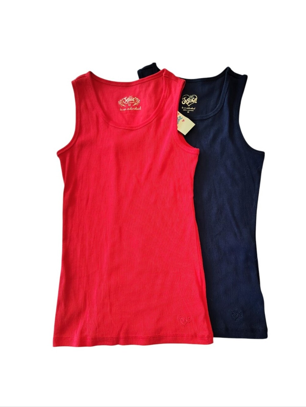 NWT Justice Red and Navy Blue Ribbed Summer Casual Tank Tops Bundle Size 12 Girl